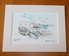 David Kearney  watercolour/pen Seahouses 5x7"/7"x9 mount