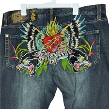 Men’s Christian Audigier Rare Jeans Heartbreaker Panther Embroidery 42x34  Y2K