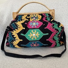 Indian Canvas Bag With Bamboo Handles and Detachable Long Strap 45cm X 45cm. New