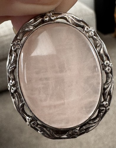 Rose quartz silver pendant - rose,