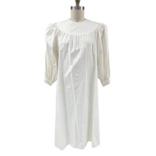 VTG 70s 80s Vuokko White on White Stripe Dress Puffed Sleeves S Suomi Finland 