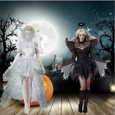 Girls Black Devil Dress Train Fallen Dark Angel Fancy Party Dress Halloween