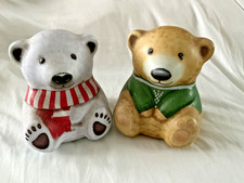 2  collectable  novelty teddy bear shaped biscuit tins empty 20cm x 18cm approx