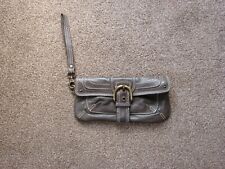 used small Oushka brown leather handbag/ wrist strap bag, with detachable strap