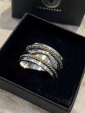 925 Sterling Silver  Spinning Worry Ring 2 Tone UK S  EU 60 US 9 + Pouch & Cloth