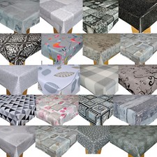 Grey Wipe Clean Tablecloth Cover Vinyl PVC Silver Black