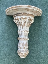 Wood Carved  Distressed Regency Style Tall Wall Hung Display Pillar