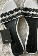 zara white and black size 4 sandals flats sliders bnwt