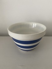 VINTAGE TRADITIONAL SMALL BLUE & WHITE BANDED PUDDING BOWL / BASIN 3.5" X 5" 