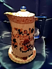 ANTIQUE MID 19c  S.FIELDING COFFEE/CHOCOLATE POT AND STAND.INDIAN IMARI PATTERN