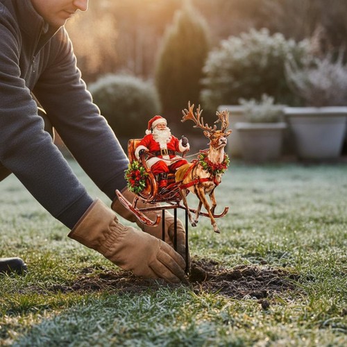 Santa and reindeer yard stake - santa,