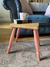 Vintage Rustic Painted Wooden Stool, Old Plant Stand,  Coffee Table.
