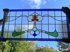 Large Reclaimed Leaded Light Stained Glass Art Nouveau Deco Window 58cm x 117cm