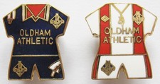 OLDHAM ATHLETIC - Home & Away Kit Enamel Football Pin Badges