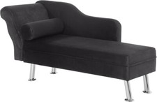 Deluxe Chaise Longue Sofa Bench Armchair Day Bed and Bolster Cushion Decor Black