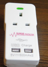 SURGE protector plug with LED single socket and two USB ports 