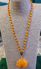 Chunky Amber Resin Carved Flower Necklace Statement Beaded  Jewellery Boho