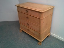 A Lovely Victorian Antique Pine 4 Drawer Claw Foot Chest of Drawers to Wax/Paint