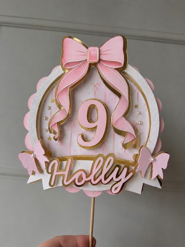 Personalised pink bow - pink, cake