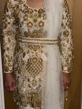 White and Gold Bridal Wedding Nikkah Outfit Golu Designer Size XS/S WeddingGuest