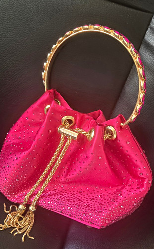 Pink satin drawstring pouch - pink,