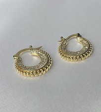 18K Gold GF Small Round Hoop Earrings Micro Pave Cubic Zirconia 16mm x 16mm