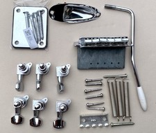 Strat Style Hardware Set, Chrome - Tremolo Bridge/Tuners/Jack Plate/Neck Plate