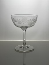 Victorian Glass Champagne Coupe | Etched Laurel Band | Plain Stem | c1880