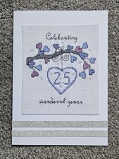 Big Cross Stitched card - Silver Wedding Anniversary. 