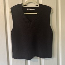 Women’s Zara Black Oversize Knitted Vest Top Size Small