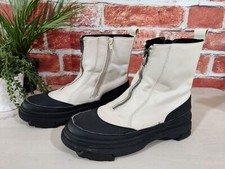 ZARA IVORY STONE ANKLE BOOTS UK 5 EU 38 FAUX LEATHER ZIP FRONT WOMENS CHUNKY