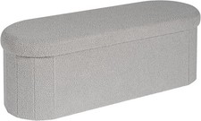 Folding Ottoman Storage Bench Boucle Footstool Oval 100L Grey, For Auction