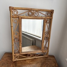 Bamboo and Cane Curls Wall Hanging Boho Vintage 1970s Mirror Boho Decor 52x40cm