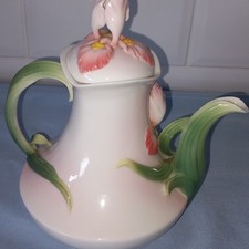  Graff  porcelain Iris design TEAPOT Pink Green 8" or 20cm