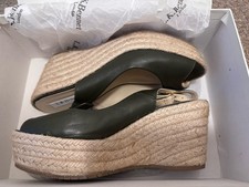 L K BENNETT Khaki Olive Green Leather Espadrilles Wedge Sandals Shoes UK 4 EUR37