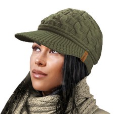 Ladies Peaked Cable Knit Warm R80 Teddy Fleece Lined Beanie Winter Hat Cap