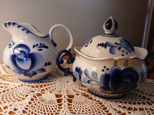 Gzhel russian cream and sugar - russian,