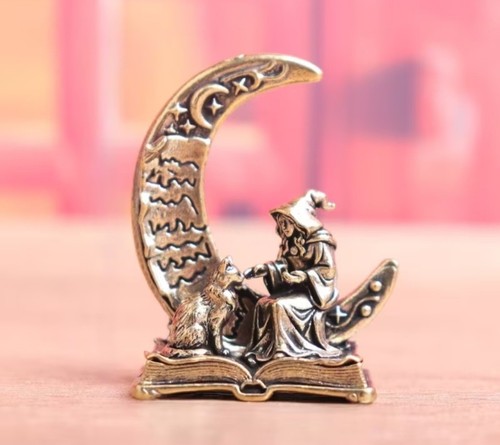 Vintage brass moon witch - moon,