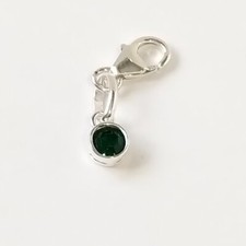 Sterling Silver Birthstone Charm with Lobster Clasp - Clip Attach to Bracelet