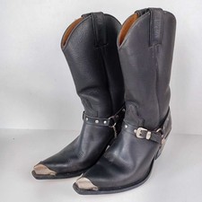 Sancho Block Heel Calf Boots UK Size 5 Black Leather Cowboy Western Steel Trims