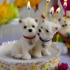 Pair of  West highland white terrier westie puppy Candle Dog  Gift cake topper 