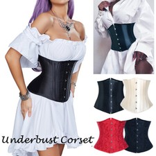 Women Lace Up Boned Underbust Corset Bustier Waist Cincher Costume Shapewear Top