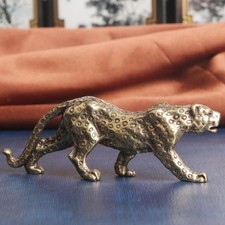 Leopard Statues Cheetah Figurines Brass Realistic Animal Sculpture for Home