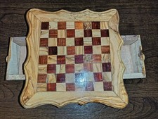 handmade travel wood chess set with 2 drawers 8.5 in unique very good condition