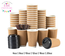 Disposable Coffee Cups Paper Kraft Ripple Cups & Lids Hot Drinks Triple Layer