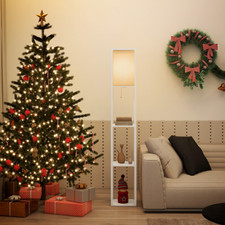 Floor Lamp with Shelves 3-Tier Modern Storage Standing Reading Light Home White