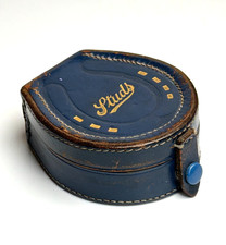 Vintage Tooled Blue Leather STUDS / CUFFLINKS BOX - Horseshoe Design