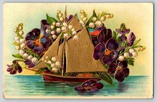 Postcard Sailboat w US Flag -
