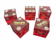 TRANSLUCENT  RED " HARRAHS " US AMERICAN CASINO DICE CRAPS