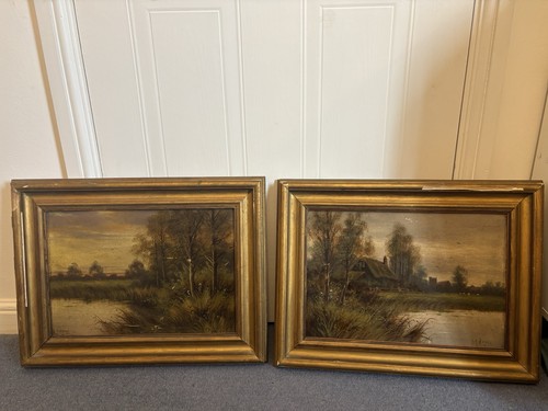 Pair antique oil paintings - oil,